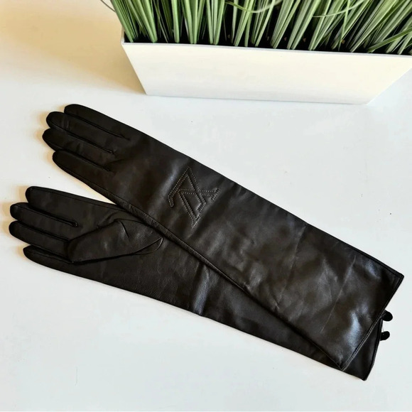 New Fashion LV Long Gloves leather 100% dark brown 7.5 - Picture 4 of 8